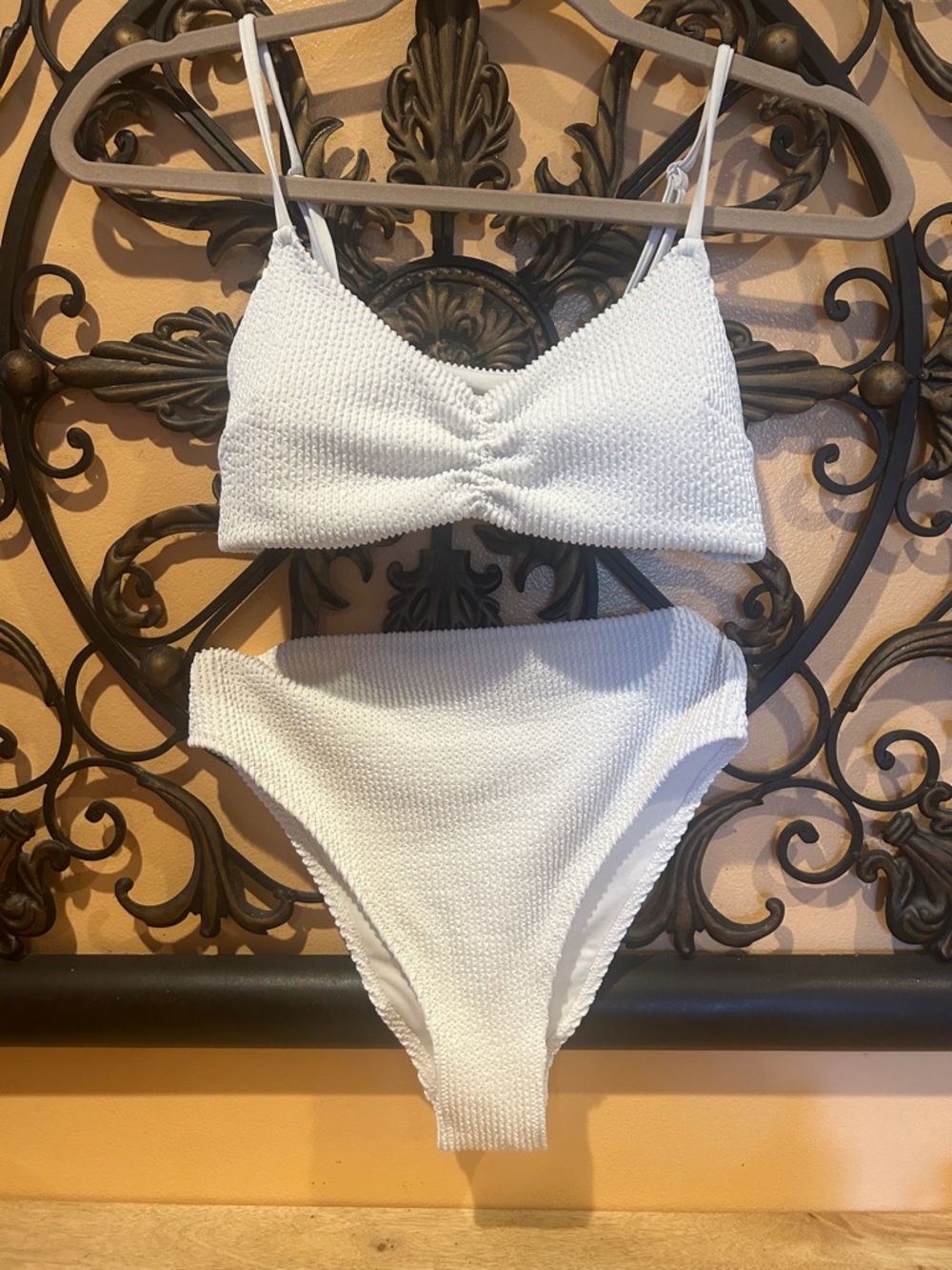 H&M White Textured High-Waist Bikini